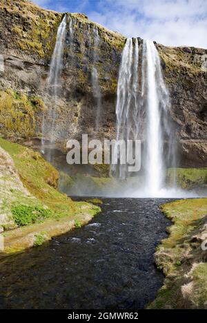 Seljalandsfoss, Iceland - 26 May 2006; Seljalandsfoss is a spectacula and tall (60m) waterfall, Seljalandsfoss is located in the South Region in Icela Stock Photo