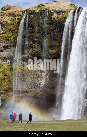 Seljalandsfoss, Iceland - 26 May 2006; Seljalandsfoss is a spectacula and tall (60m) waterfall, Seljalandsfoss is located in the South Region in Icela Stock Photo