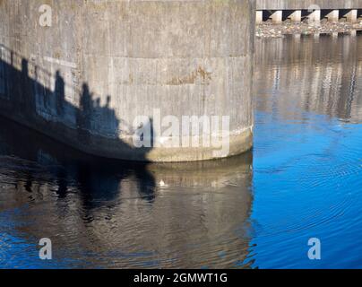 Douro River, Portugal - 11 April 2017  Shadows of people on a cruise boat, cast on a lock on the River Douro.  The scenic Douro Valley, which runs fro Stock Photo