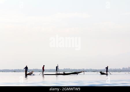 Lake Inle, Myanmar - 1 February 2013; Inle Lake is a large and scenic freshwater lake located in the Nyaungshwe Township of Shan State, part of Shan H Stock Photo