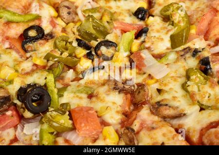 Closeup of Veg Pizza Texture Stock Photo