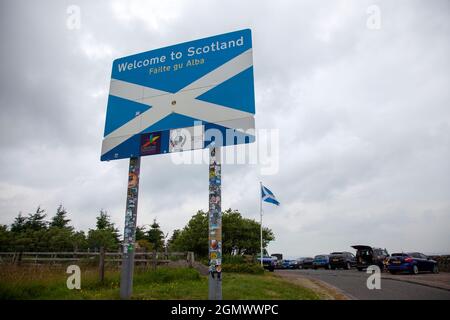 Welcome to Scotland Sign on Border with England Stock Photo