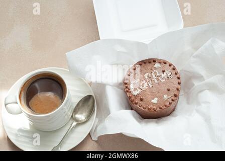 Bento. Korean small cake in lunch box with candle Stock Photo