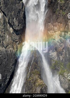 Eidfjord is a small town in Hardanger District, on the west coast of Norway. It is situated at the end of the Eidfjorden, an inner branch of the large Stock Photo