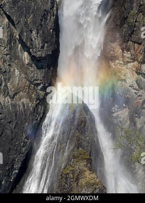 Eidfjord is a small town in Hardanger District, on the west coast of Norway. It is situated at the end of the Eidfjorden, an inner branch of the large Stock Photo