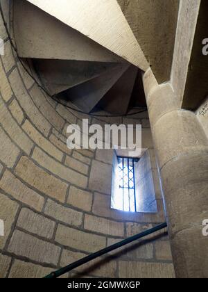 Oxford, England - 25 August 2017  Spiral staircases can be places of great visual impact and abstract beauty, as shown by this fine medieval example l Stock Photo