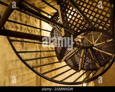 Oxford, England - 25 August 2017  Spiral staircases can be places of great visual impact and abstract beauty, as shown by this fine medieval example l Stock Photo