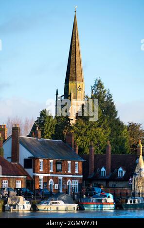 Abingdon, England - 12 January 2019; no people in view. A Christian place of worship has been at this location at the confluence of the Thames and Ock Stock Photo