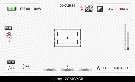 Camera viewfinder video or photo frame recorder flat style design vector illustration. Digital camera viewfinder with exposure settings and focusing g Stock Vector