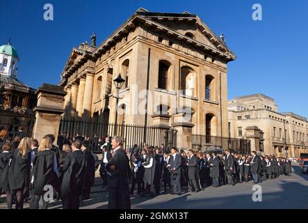 Oxford, England - 2018; Every year there is a matriculation ceremony for students of Oxford University, complete with pomp, ritual and much joy. Here Stock Photo