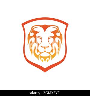 shield lion fire logo icon flat concept vector graphic design Stock Vector