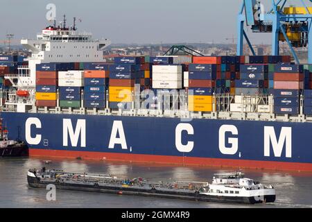 Zeebrugge, Belgium - May 2018; Zeebrugge is the sea port for Bruges, Belgium, and the place where all freight and passenger boats dock. Located direct Stock Photo
