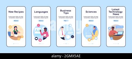 Online tutorials onboarding mobile app screen flat vector template Stock Vector