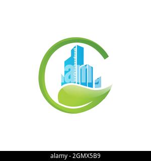 abstract letter G nature and building logo icon flat concept vector graphic design Stock Vector