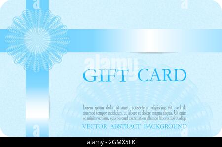Winter gift card concept. Soft blue design. Openwork pattern, glow ribbon. Abstract background. Vector layout for coupon, certificate, voucher. EPS10 Stock Vector