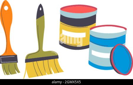Paintbrushes and paints in jars art classes vector Stock Vector