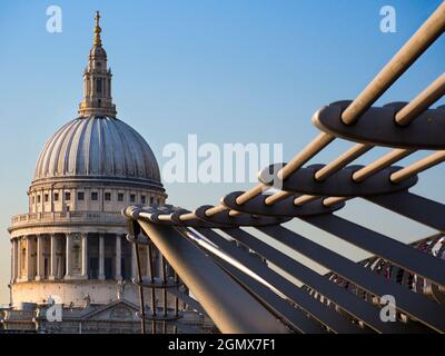 London, England - 2011; Here are two great landmarks by the Thames in London - old and new in contrast.  St Paul's Anglican Cathedral, dating from the Stock Photo