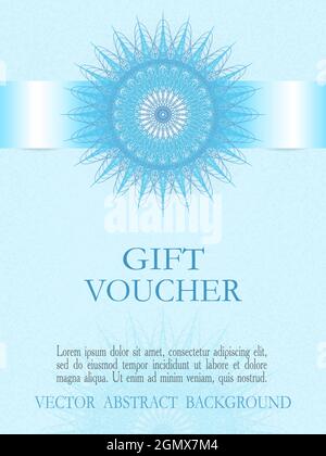 Gift voucher winter design. Elegant guilloche. Abstract background. Line art pattern, blue snowflake. Vector layout for coupon, bonus card. EPS10 Stock Vector