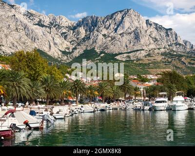 Baska Voda is a small municipality in Croatia in the Split-Dalmatia County, located on the Adriatic coastline of Dalmatia 10 km northwest of Makarska. Stock Photo