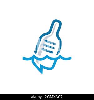 bottle on water logo icon flat concept vector graphic design Stock Vector