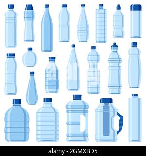 Plastic Bottles of Water Flat Icons Set Stock Vector