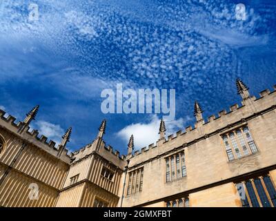 Oxford, England - 25 August 2017  A beautiful mackerel altocumulus sky above Oxford's world famous Bodleian Library. The historic Bodleian Library is Stock Photo