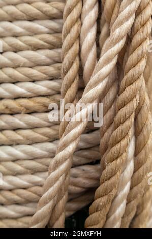 Wheatley, Oxfordshire, UK -  July 2012;  Some ropes. What more do you want to know? OK, these were holding up a giant tent in an Arts Festival in Whea Stock Photo