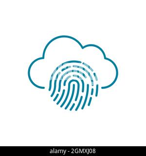 Cloud fingerprint line icon. Privacy issues on the internet. Biometric technology. Digital identity. Data protection on cloud computing platforms. Stock Vector