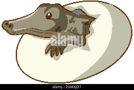 Alligator hatching from an egg on white background illustration Stock Vector