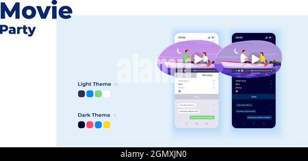 Film app cartoon smartphone interface vector templates set Stock Vector