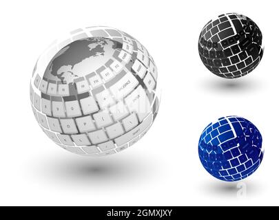 Realistic ball and keys of computer keyboard soars in air. Digital technologies and development of Internet equipment. Isolated 3D vector on white bac Stock Vector
