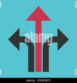 Dark gray and red separation arrow with three paths. Concept of success, choice, decision, development and separation. flat design Stock Vector