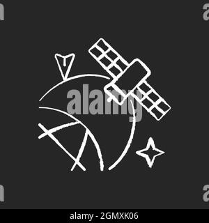 Satellite location in space chalk white icon on dark background Stock Vector