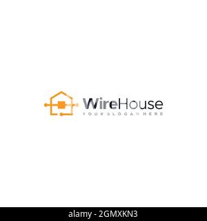Modern Wire smart House real estate logo design Stock Vector