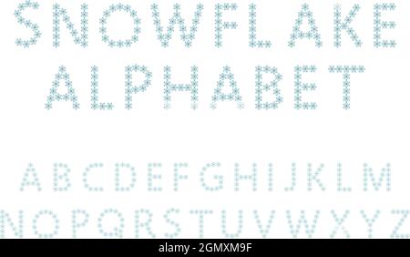 Snowflake alphabet. Simple line letters. Festive text for New year and Christmas Stock Vector