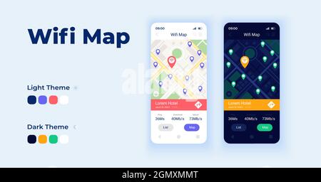Wifi map cartoon smartphone interface vector templates set Stock Vector