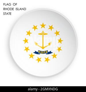 american state of RHODE ISLAND flag icon in modern neomorphism style. Button for mobile application or web. Vector on white background Stock Vector