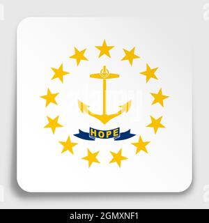 american state of RHODE ISLAND flag icon on paper square sticker with shadow. Button for mobile application or web. Vector Stock Vector