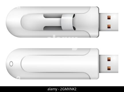Realistic metal USB flash drive, USB memory card. Storage of information on removable media. Realistic 3D vector isolated on white background Stock Vector