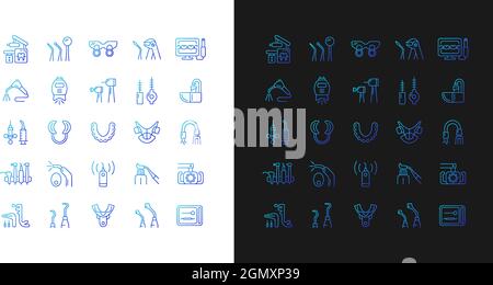 Dentistry tools and materials gradient linear vector icons set Stock ...