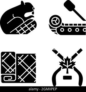 Historical heritage of Canada black glyph icons set on white space Stock Vector