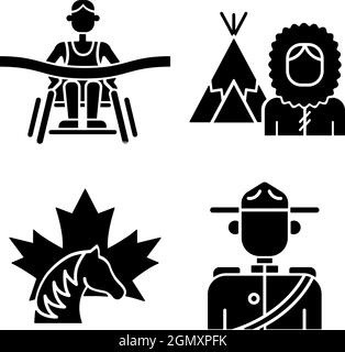 People of Canada black glyph icons set on white space Stock Vector