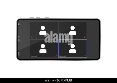 Video Call Template on Phone Screen. Concept of webinar Stock Vector