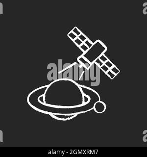 Planets observation process chalk white icon on dark background Stock Vector