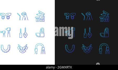 Dental visit gradient icons set for dark and light mode Stock Vector