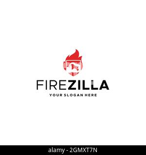 Flat FIRE GODZILLA blaze flame logo design Stock Vector