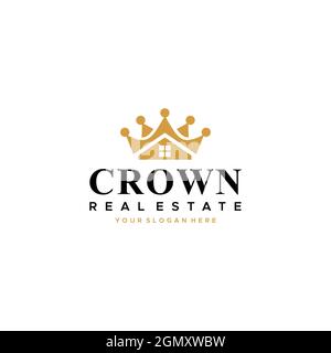 Flat CROWN REAL ESTATE building house logo design Stock Vector
