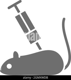 Experimental mouse, rat with syringe grey icon. Stock Vector