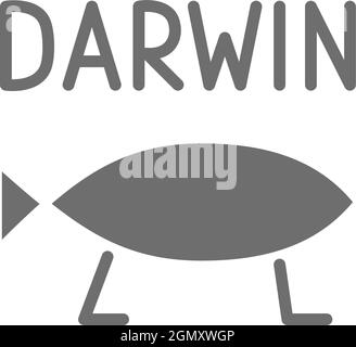 Darwin fish, evolution grey icon. Isolated on white background Stock Vector