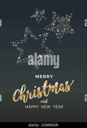 gold merry christmas and happy new year card with writing and graphic elements Stock Vector